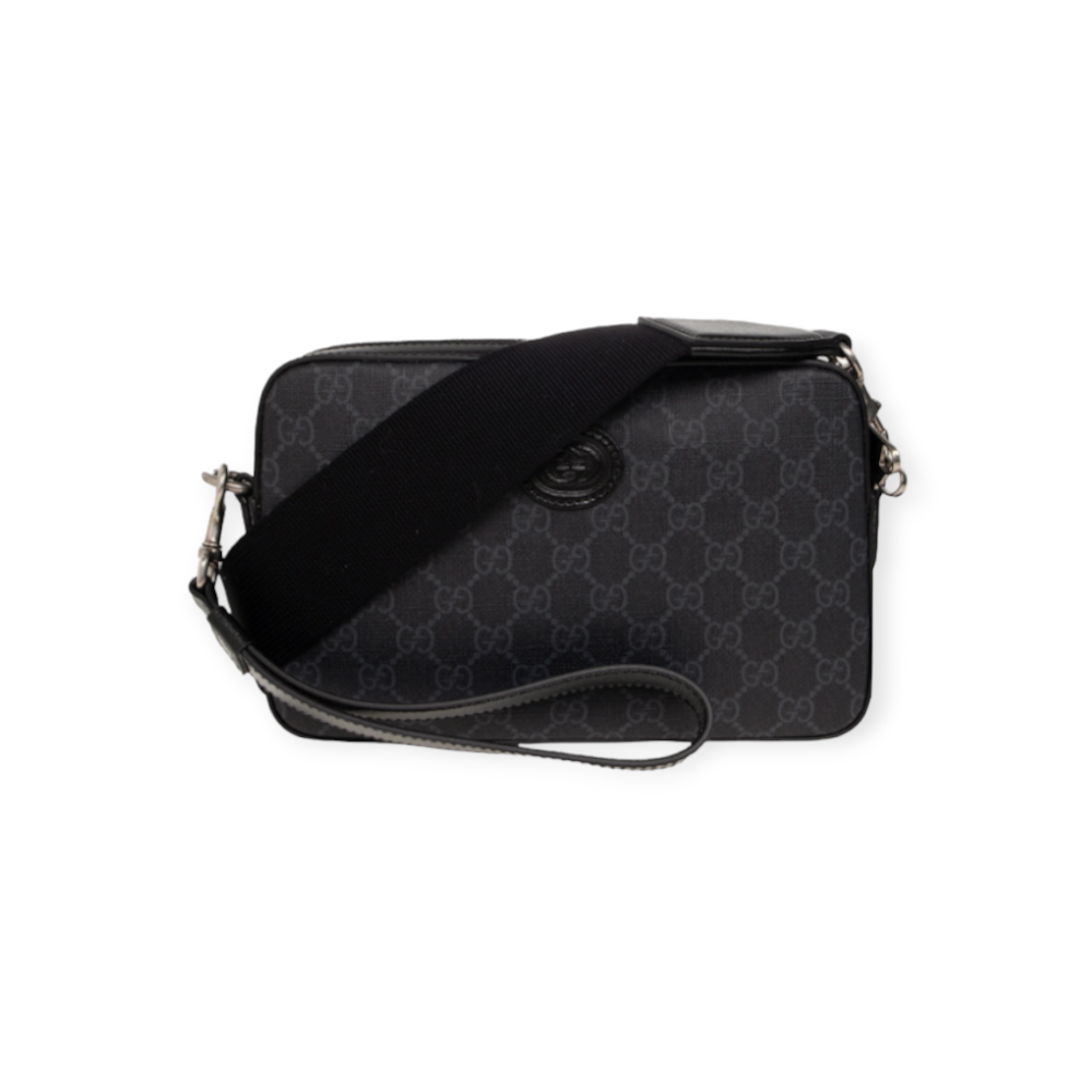 Gucci GG Supreme Monogram Glazed Textured Calfskin Retro Interlocking G Wristlet Shoulder Bag
