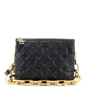 Louis Vuitton Coussin PM Monogram-Embossed Handbag in Black Lambskin