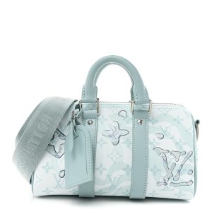 Louis Vuitton Monogram Aquagarden Keepall Bandouliere 25 Crystal Blue Handbag