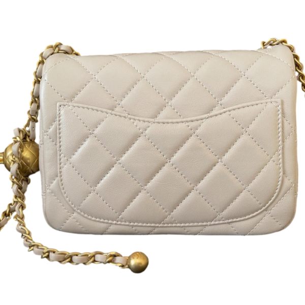 Chanel Mini Square Pearl Crush Quilted Lambskin Beige Bag