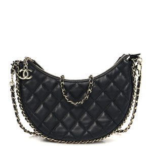CHANEL Lambskin Quilted Small Hobo Bag Black